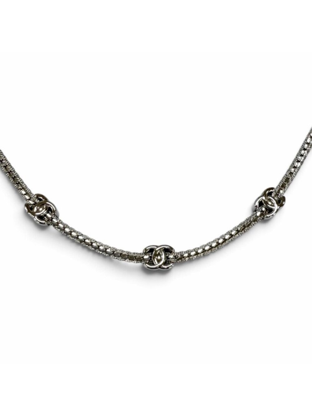 Chanel CC Logo Chain Necklace Choker Silver